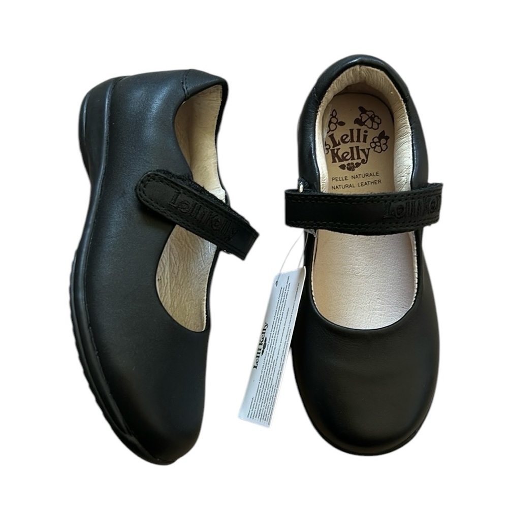NWT Lelli Kelly Classic Black Leather School Shoes (F Fitting) Size 26F/ US 8